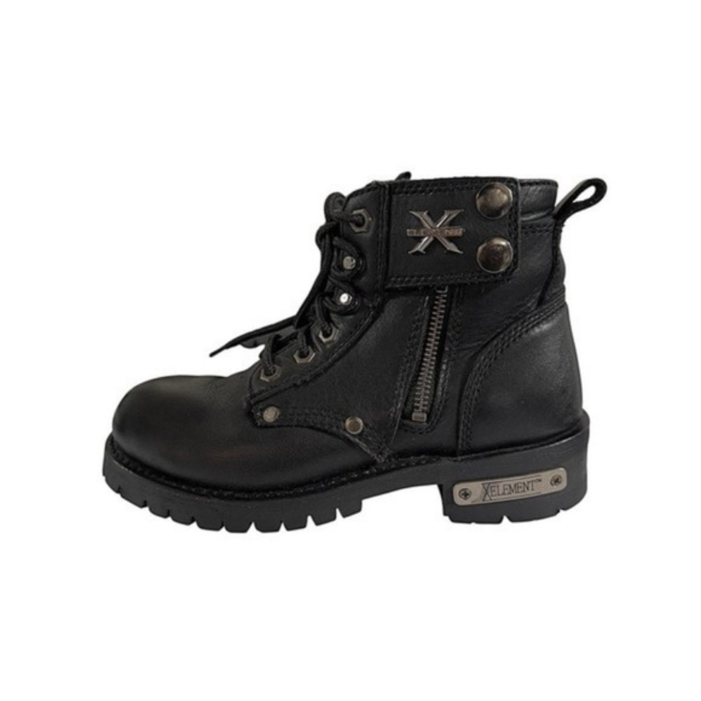 Xelement Black Leather Lace Up Moto Combat Biker Boots Side Zip Womens 6M